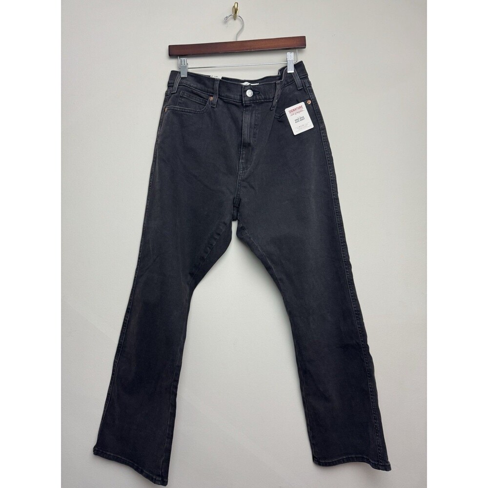 Levi Strauss Signature Womens Jeans Size 14 Kick Boot Washed Black Western Trail
